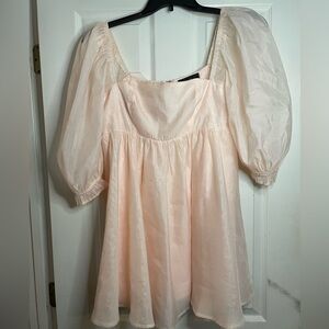 Anna Grace Pink Ruffled Blouse with Puff Sleeves womens size Large